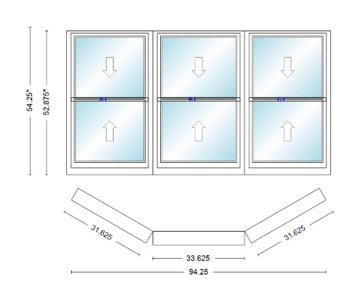 Andersen 400 Series Double Hung Bay Window 94 1/4" Wide Double Hung With Double Hung Flankers 30 Degree Angle Of Deflection Vinyl Exterior Wood Interior Low-E4 Dual Pane Argon Gas
