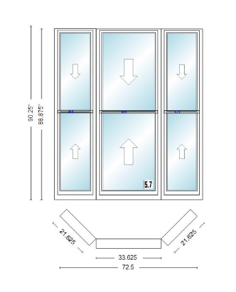 Andersen 400 Series Double Hung Bay Window 72 1/2" Wide Double Hung With Double Hung Flankers 45 Degree Angle Of Deflection Vinyl Exterior Wood Interior Low-E4 Dual Pane Argon Gas
