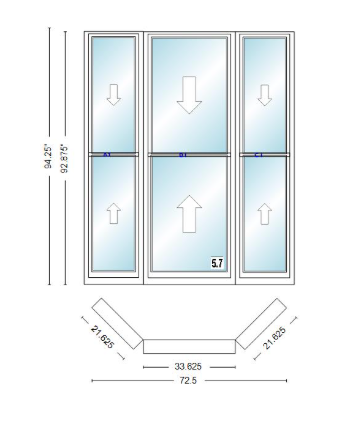 Andersen 400 Series Double Hung Bay Window 72 1/2" Wide Double Hung With Double Hung Flankers 45 Degree Angle Of Deflection Vinyl Exterior Wood Interior Low-E4 Dual Pane Argon Gas