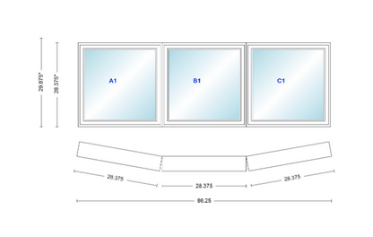Andersen 400 Series 3 Wide Casement Bow Window 86 1/4" Wide Fixed Casement With Casement Flankers 10 Degree Angle Of Deflection Vinyl Exterior Wood Interior Low-E4 Dual Pane Argon Gas