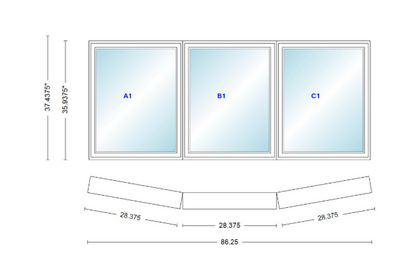 Andersen 400 Series 3 Wide Casement Bow Window 86 1/4" Wide Fixed Casement With Casement Flankers 10 Degree Angle Of Deflection Vinyl Exterior Wood Interior Low-E4 Dual Pane Argon Gas