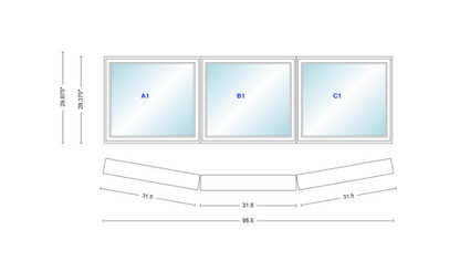 Andersen 400 Series 3 Wide Casement Bow Window 95 1/2" Wide  Fixed Casement With Casement Flankers 10 Degree Angle Of Deflection Vinyl Exterior Wood Interior Low-E4 Dual Pane Argon Gas