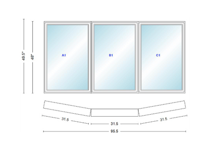 Andersen 400 Series 3 Wide Casement Bow Window 95 1/2" Wide  Fixed Casement With Casement Flankers 10 Degree Angle Of Deflection Vinyl Exterior Wood Interior Low-E4 Dual Pane Argon Gas