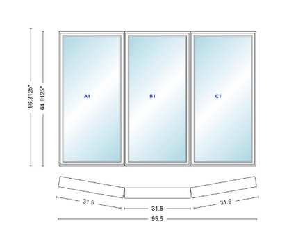 Andersen 400 Series 3 Wide Casement Bow Window 95 1/2" Wide  Fixed Casement With Casement Flankers 10 Degree Angle Of Deflection Vinyl Exterior Wood Interior Low-E4 Dual Pane Argon Gas