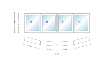 Andersen 400 Series 4 Wide Casement Bow Window 83 3/8" Wide Casements With Fixed Casement Flankers 10 Degree Angle Of Deflection Vinyl Exterior Wood Interior Low-E4 Dual Pane Argon Gas