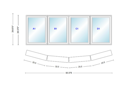 Andersen 400 Series 4 Wide Casement Bow Window 83 3/8" Wide Casements With Fixed Casement Flankers 10 Degree Angle Of Deflection Vinyl Exterior Wood Interior Low-E4 Dual Pane Argon Gas