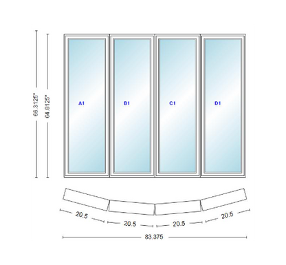 Andersen 400 Series 4 Wide Casement Bow Window 83 3/8" Wide Casements With Fixed Casement Flankers 10 Degree Angle Of Deflection Vinyl Exterior Wood Interior Low-E4 Dual Pane Argon Gas