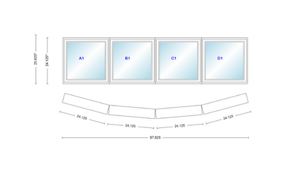 Andersen 400 Series 4 Wide Casement Bow Window 97 5/8" Wide Casements With Fixed Casement Flankers 10 Degree Angle Of Deflection Vinyl Exterior Wood Interior Low-E4 Dual Pane Argon Gas