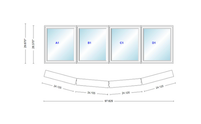Andersen 400 Series 4 Wide Casement Bow Window 97 5/8" Wide Casements With Fixed Casement Flankers 10 Degree Angle Of Deflection Vinyl Exterior Wood Interior Low-E4 Dual Pane Argon Gas