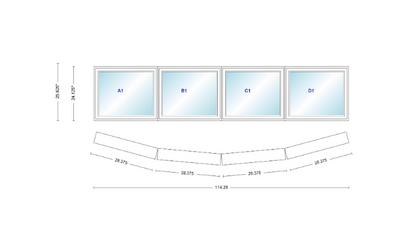 Andersen 400 Series 4 Wide Casement Bow Window 114 1/4" Wide Casements With Fixed Casement Flankers 10 Degree Angle Of Deflection Vinyl Exterior Wood Interior Low-E4 Dual Pane Argon Gas