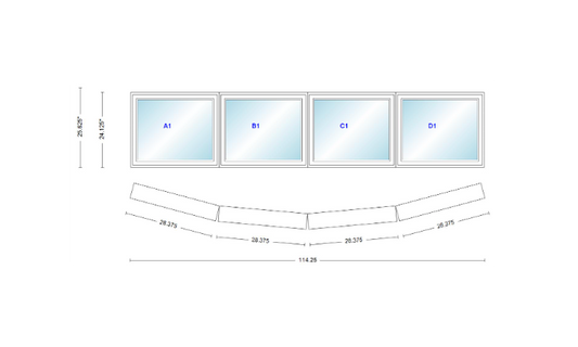 Andersen 400 Series 4 Wide Casement Bow Window 114 1/4" Wide Casements With Fixed Casement Flankers 10 Degree Angle Of Deflection Vinyl Exterior Wood Interior Low-E4 Dual Pane Argon Gas