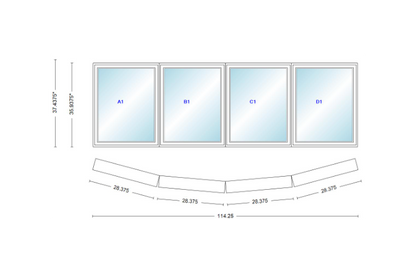 Andersen 400 Series 4 Wide Casement Bow Window 114 1/4" Wide Casements With Fixed Casement Flankers 10 Degree Angle Of Deflection Vinyl Exterior Wood Interior Low-E4 Dual Pane Argon Gas