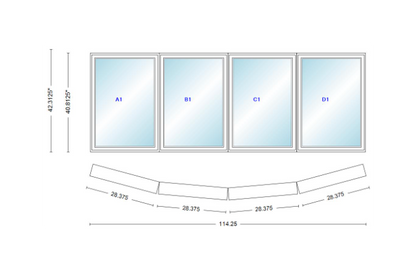 Andersen 400 Series 4 Wide Casement Bow Window 114 1/4" Wide Casements With Fixed Casement Flankers 10 Degree Angle Of Deflection Vinyl Exterior Wood Interior Low-E4 Dual Pane Argon Gas
