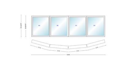 Andersen 400 Series 4 Wide Casement Bow Window 126 1/2" Wide Casements With Fixed Casement Flankers 10 Degree Angle Of Deflection Vinyl Exterior Wood Interior Low-E4 Dual Pane Argon Gas