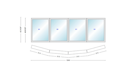 Andersen 400 Series 4 Wide Casement Bow Window 126 1/2" Wide Casements With Fixed Casement Flankers 10 Degree Angle Of Deflection Vinyl Exterior Wood Interior Low-E4 Dual Pane Argon Gas