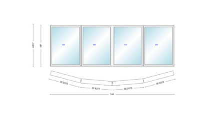 Andersen 400 Series 4 Wide Casement Bow Window 144" Wide Casements With Fixed Casement Flankers 10 Degree Angle Of Deflection Vinyl Exterior Wood Interior Low-E4 Dual Pane Argon Gas
