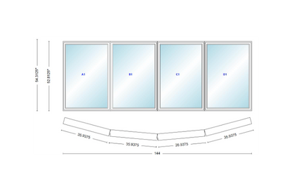 Andersen 400 Series 4 Wide Casement Bow Window 144" Wide Casements With Fixed Casement Flankers 10 Degree Angle Of Deflection Vinyl Exterior Wood Interior Low-E4 Dual Pane Argon Gas