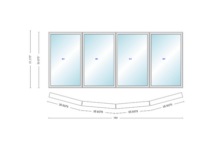 Andersen 400 Series 4 Wide Casement Bow Window 144" Wide Casements With Fixed Casement Flankers 10 Degree Angle Of Deflection Vinyl Exterior Wood Interior Low-E4 Dual Pane Argon Gas