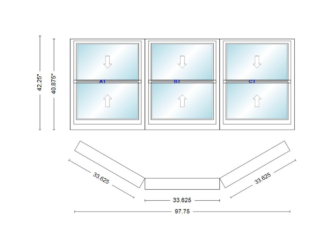Andersen 400 Series Double Hung Bay Window 97 3/4" Wide Double Hung With Double Hung Flankers 30 Degree Angle Of Deflection Vinyl Exterior Wood Interior Low-E4 Dual Pane Argon Gas