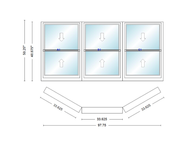 Andersen 400 Series Double Hung Bay Window 97 3/4" Wide Double Hung With Double Hung Flankers 30 Degree Angle Of Deflection Vinyl Exterior Wood Interior Low-E4 Dual Pane Argon Gas
