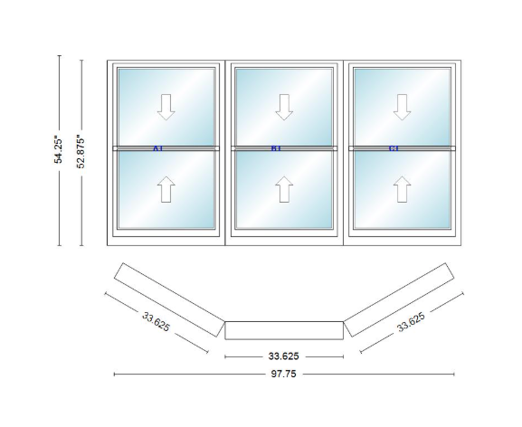 Andersen 400 Series Double Hung Bay Window 97 3/4" Wide Double Hung With Double Hung Flankers 30 Degree Angle Of Deflection Vinyl Exterior Wood Interior Low-E4 Dual Pane Argon Gas