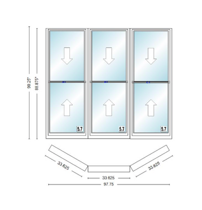 Andersen 400 Series Double Hung Bay Window 97 3/4" Wide Double Hung With Double Hung Flankers 30 Degree Angle Of Deflection Vinyl Exterior Wood Interior Low-E4 Dual Pane Argon Gas