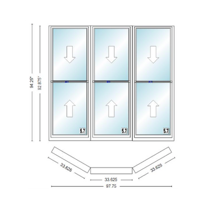 Andersen 400 Series Double Hung Bay Window 97 3/4" Wide Double Hung With Double Hung Flankers 30 Degree Angle Of Deflection Vinyl Exterior Wood Interior Low-E4 Dual Pane Argon Gas