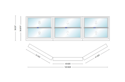 Andersen 400 Series Double Hung Bay Window 123 5/8" Wide Picture With Double Hung Flankers 30 Degree Angle Of Deflection Vinyl Exterior Wood Interior Low-E4 Dual Pane Argon Gas