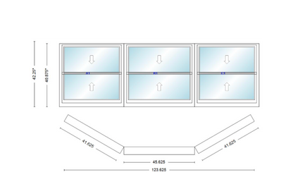 Andersen 400 Series Double Hung Bay Window 123 5/8" Wide Picture With Double Hung Flankers 30 Degree Angle Of Deflection Vinyl Exterior Wood Interior Low-E4 Dual Pane Argon Gas