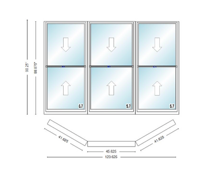 Andersen 400 Series Double Hung Bay Window 123 5/8" Wide Picture With Double Hung Flankers 30 Degree Angle Of Deflection Vinyl Exterior Wood Interior Low-E4 Dual Pane Argon Gas