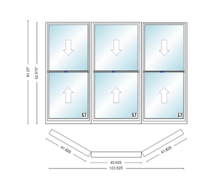 Andersen 400 Series Double Hung Bay Window 123 5/8" Wide Picture With Double Hung Flankers 30 Degree Angle Of Deflection Vinyl Exterior Wood Interior Low-E4 Dual Pane Argon Gas