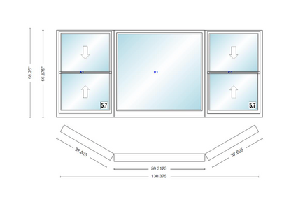 Andersen 400 Series Double Hung Bay Window 130 3/8" Wide Picture With Double Hung Flankers 30 Degree Angle Of Deflection Vinyl Exterior Wood Interior Low-E4 Dual Pane Argon Gas