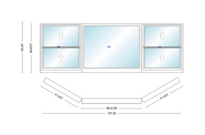 Andersen 400 Series Double Hung Bay Window 137 1/4" Wide Picture With Double Hung Flankers 30 Degree Angle Of Deflection Vinyl Exterior Wood Interior Low-E4 Dual Pane Argon Gas