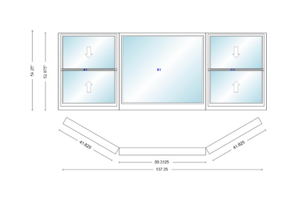 Andersen 400 Series Double Hung Bay Window 137 1/4" Wide Picture With Double Hung Flankers 30 Degree Angle Of Deflection Vinyl Exterior Wood Interior Low-E4 Dual Pane Argon Gas