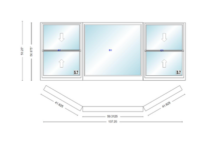 Andersen 400 Series Double Hung Bay Window 137 1/4" Wide Picture With Double Hung Flankers 30 Degree Angle Of Deflection Vinyl Exterior Wood Interior Low-E4 Dual Pane Argon Gas