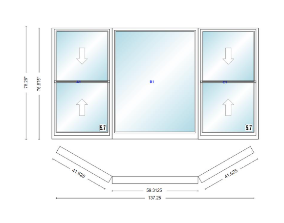 Andersen 400 Series Double Hung Bay Window 137 1/4" Wide Picture With Double Hung Flankers 30 Degree Angle Of Deflection Vinyl Exterior Wood Interior Low-E4 Dual Pane Argon Gas