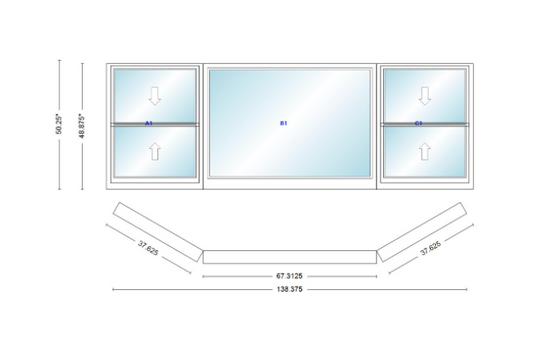 Andersen 400 Series Double Hung Bay Window 138 3/8" Wide Picture With Double Hung Flankers 30 Degree Angle Of Deflection Vinyl Exterior Wood Interior Low-E4 Dual Pane Argon Gas