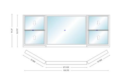 Andersen 400 Series Double Hung Bay Window 138 3/8" Wide Picture With Double Hung Flankers 30 Degree Angle Of Deflection Vinyl Exterior Wood Interior Low-E4 Dual Pane Argon Gas