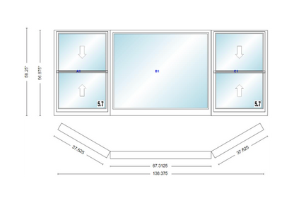 Andersen 400 Series Double Hung Bay Window 138 3/8" Wide Picture With Double Hung Flankers 30 Degree Angle Of Deflection Vinyl Exterior Wood Interior Low-E4 Dual Pane Argon Gas