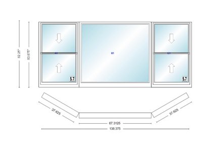 Andersen 400 Series Double Hung Bay Window 138 3/8" Wide Picture With Double Hung Flankers 30 Degree Angle Of Deflection Vinyl Exterior Wood Interior Low-E4 Dual Pane Argon Gas