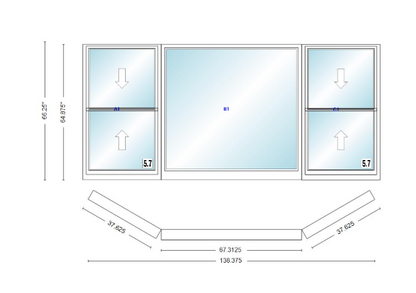 Andersen 400 Series Double Hung Bay Window 138 3/8" Wide Picture With Double Hung Flankers 30 Degree Angle Of Deflection Vinyl Exterior Wood Interior Low-E4 Dual Pane Argon Gas