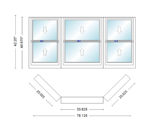 Andersen 400 Series Double Hung Bay Window 78 1/8" Wide Double Hung With Double Hung Flankers 45 Degree Angle Of Deflection Vinyl Exterior Wood Interior Low-E4 Dual Pane Argon Gas