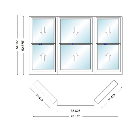 Andersen 400 Series Double Hung Bay Window 78 1/8" Wide Double Hung With Double Hung Flankers 45 Degree Angle Of Deflection Vinyl Exterior Wood Interior Low-E4 Dual Pane Argon Gas