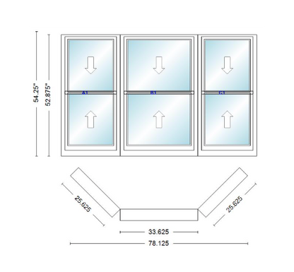 Andersen 400 Series Double Hung Bay Window 78 1/8" Wide Double Hung With Double Hung Flankers 45 Degree Angle Of Deflection Vinyl Exterior Wood Interior Low-E4 Dual Pane Argon Gas