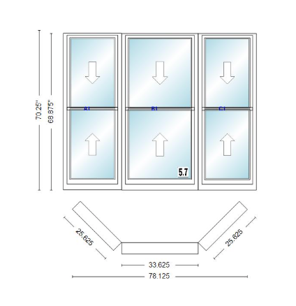 Andersen 400 Series Double Hung Bay Window 78 1/8" Wide Double Hung With Double Hung Flankers 45 Degree Angle Of Deflection Vinyl Exterior Wood Interior Low-E4 Dual Pane Argon Gas