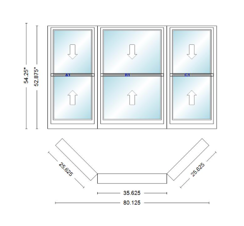 Andersen 400 Series Double Hung Bay Window 80 1/8" Wide Double Hung With Double Hung Flankers 45 Degree Angle Of Deflection Vinyl Exterior Wood Interior Low-E4 Dual Pane Argon Gas