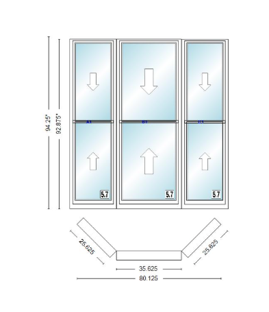Andersen 400 Series Double Hung Bay Window 80 1/8" Wide Double Hung With Double Hung Flankers 45 Degree Angle Of Deflection Vinyl Exterior Wood Interior Low-E4 Dual Pane Argon Gas