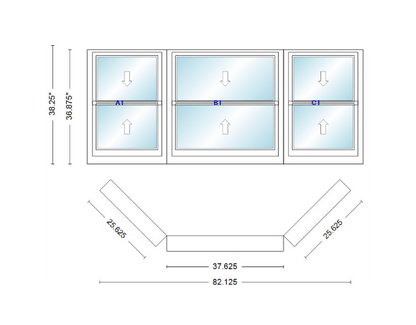 Andersen 400 Series Double Hung Bay Window 82 1/8" Wide Double Hung With Double Hung Flankers 45 Degree Angle Of Deflection Vinyl Exterior Wood Interior Low-E4 Dual Pane Argon Gas