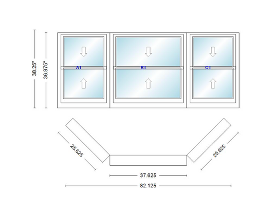 Andersen 400 Series Double Hung Bay Window 82 1/8" Wide Double Hung With Double Hung Flankers 45 Degree Angle Of Deflection Vinyl Exterior Wood Interior Low-E4 Dual Pane Argon Gas