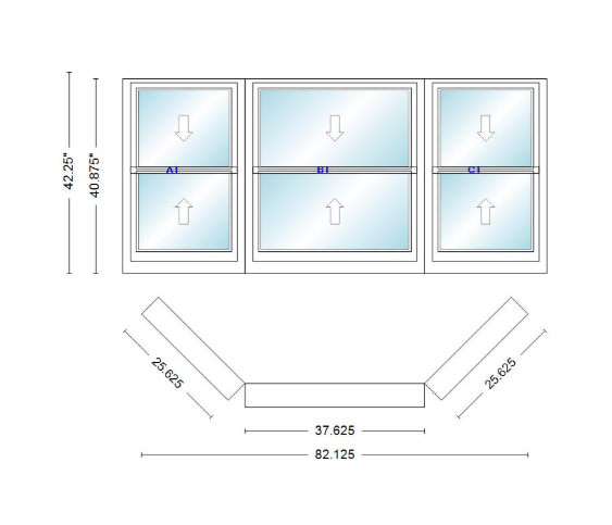 Andersen 400 Series Double Hung Bay Window 82 1/8" Wide Double Hung With Double Hung Flankers 45 Degree Angle Of Deflection Vinyl Exterior Wood Interior Low-E4 Dual Pane Argon Gas